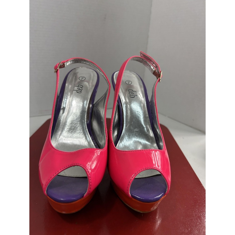 Deb Shoes Womens Size 7 Pink Purple Platform Peep Toe High Heel Slingback Party